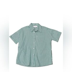 Lisa Says Gah! Green White Striped SS Shirt Sz XS Made in USA Festival Concert